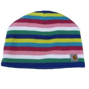 Carhartt Stripe Beanie Hat Youth Multicolored Fleece Lined Bright Winter